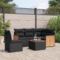 Salon de jardin 6 pcs avec coussins noir résine tressée