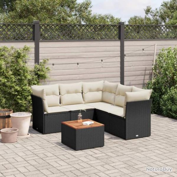 Salon de jardin 6 pcs avec coussins noir rsine tresse