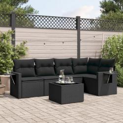 Salon de jardin 6 pcs avec coussins noir résine tressée