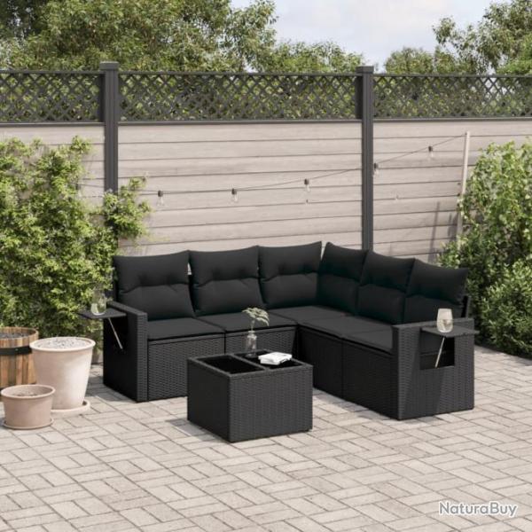 Salon de jardin 6 pcs avec coussins noir rsine tresse