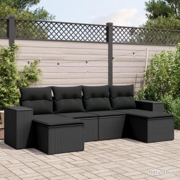 Salon de jardin 6 pcs avec coussins noir rsine tresse