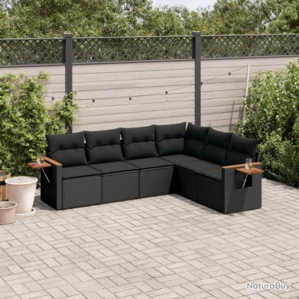 Salon de jardin 6 pcs avec coussins noir rsine tresse