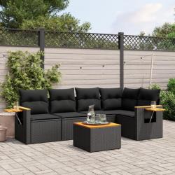 Salon de jardin 6 pcs avec coussins noir résine tressée