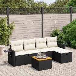 Salon de jardin 6 pcs avec coussins noir résine tressée