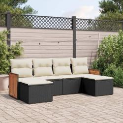 Salon de jardin 6 pcs avec coussins noir résine tressée