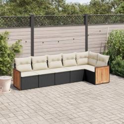 Salon de jardin 6 pcs avec coussins noir résine tressée