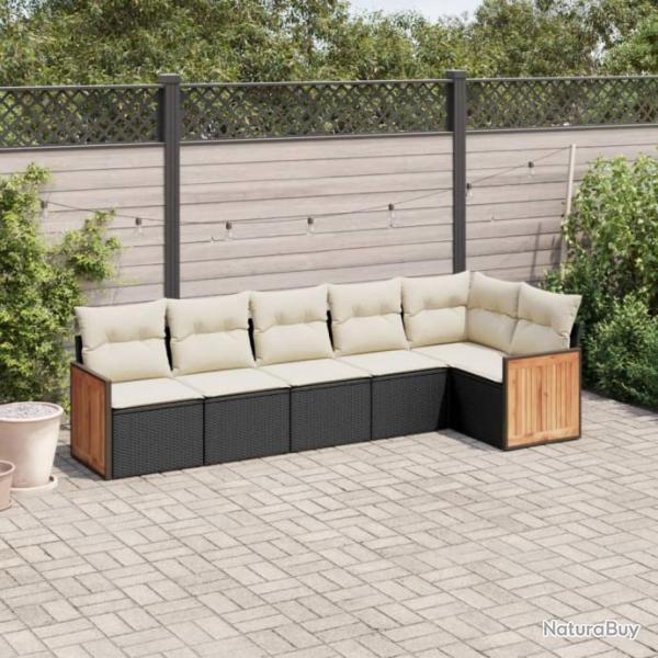 Salon de jardin 6 pcs avec coussins noir rsine tresse