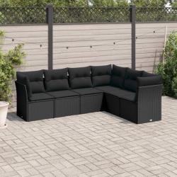 Salon de jardin 6 pcs avec coussins noir résine tressée