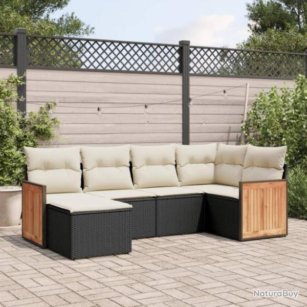 Salon de jardin 6 pcs avec coussins noir rsine tresse