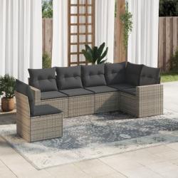 Salon de jardin 6 pcs avec coussins gris résine tressée