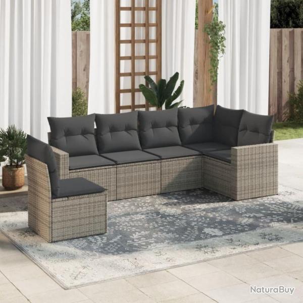 Salon de jardin 6 pcs avec coussins gris rsine tresse