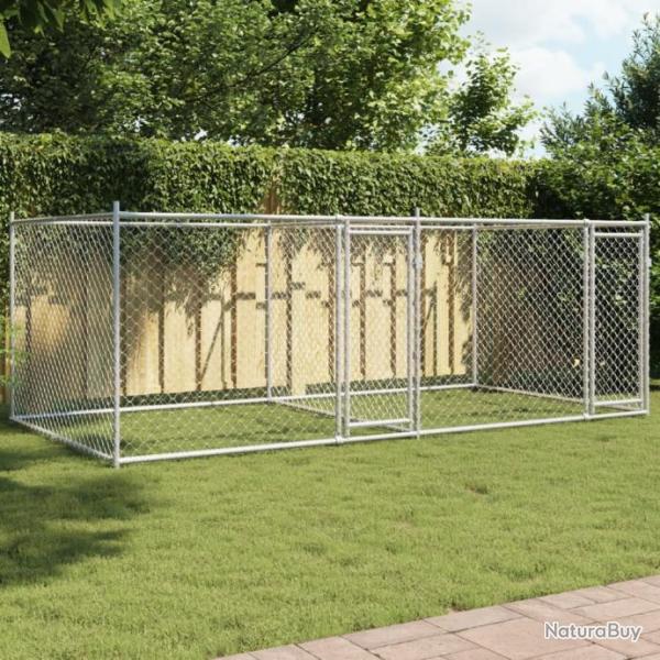 Cage pour chien avec portes gris 4x2x1,5 m acier galvanis