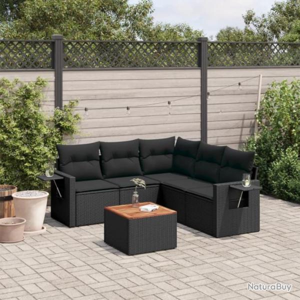 Salon de jardin 6 pcs avec coussins noir rsine tresse