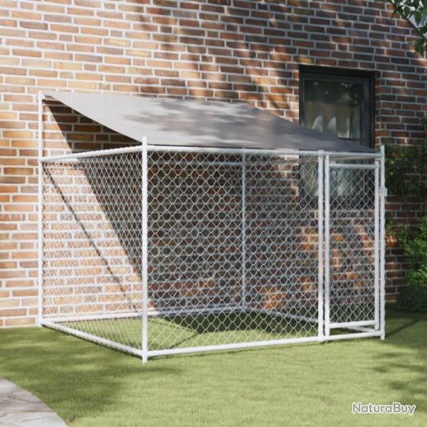 Cage pour chien avec toit et porte gris 2x2x2 m acier galvanis