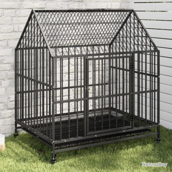 Cage pour chien avec roues noir gris acier galvanis
