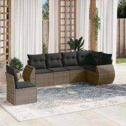 Salon de jardin 6 pcs avec coussins gris résine tressée