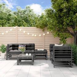 Salon de jardin 6 pcs Gris Bois de pin massif