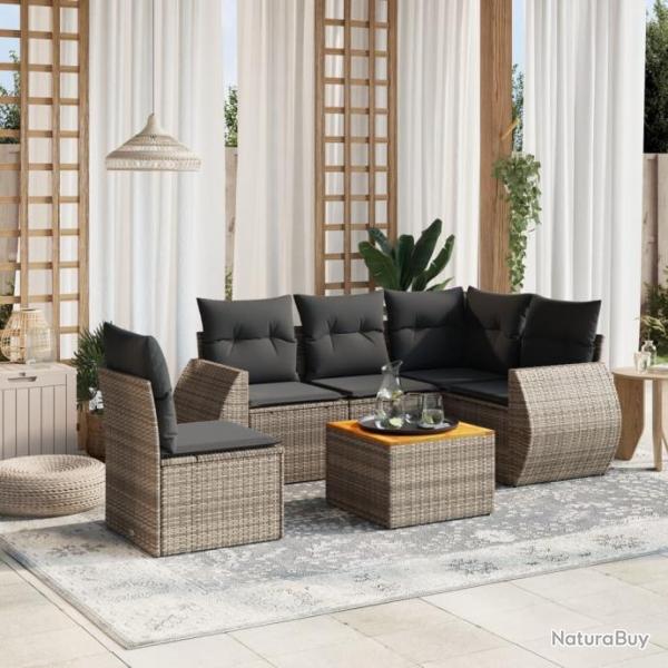 Salon de jardin 6 pcs avec coussins gris rsine tresse