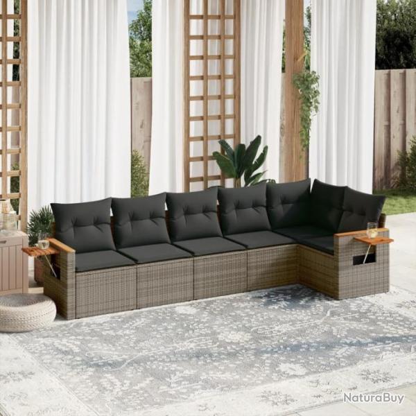 Salon de jardin 6 pcs avec coussins gris rsine tresse