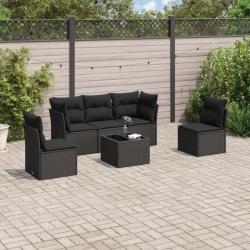 Salon de jardin 6 pcs avec coussins noir résine tressée