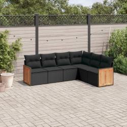 Salon de jardin 6 pcs avec coussins noir résine tressée