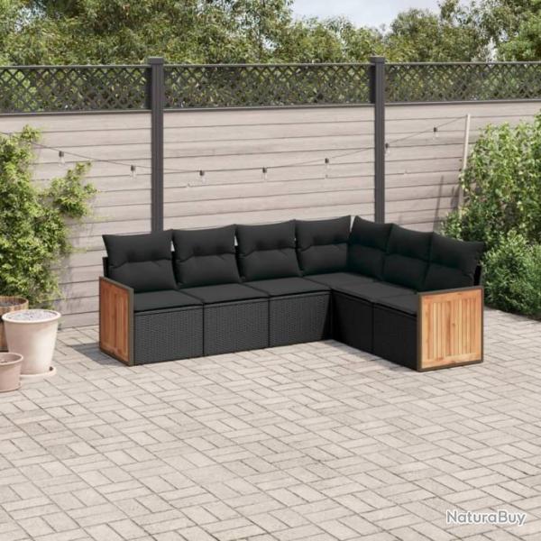 Salon de jardin 6 pcs avec coussins noir rsine tresse