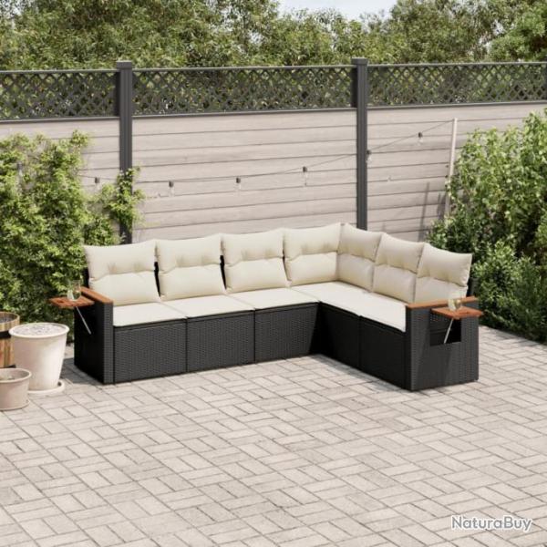 Salon de jardin 6 pcs avec coussins noir rsine tresse