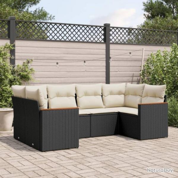 Salon de jardin 6 pcs avec coussins noir rsine tresse