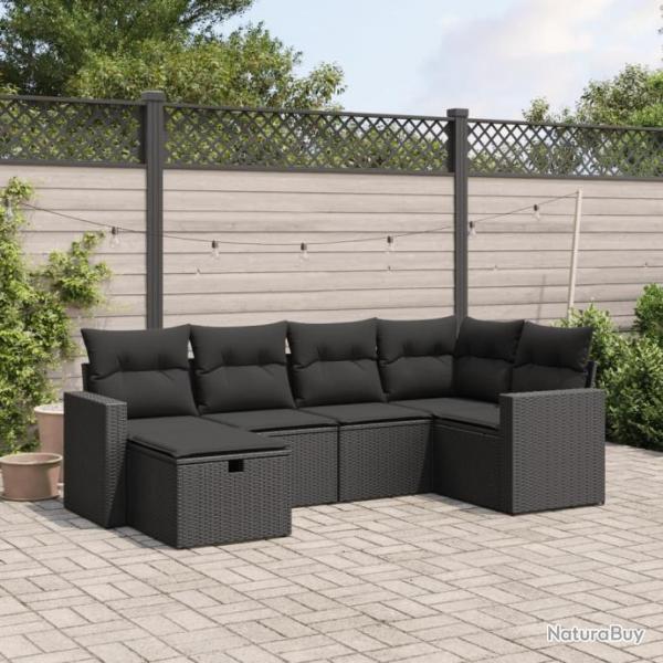 Salon de jardin 6 pcs avec coussins noir rsine tresse