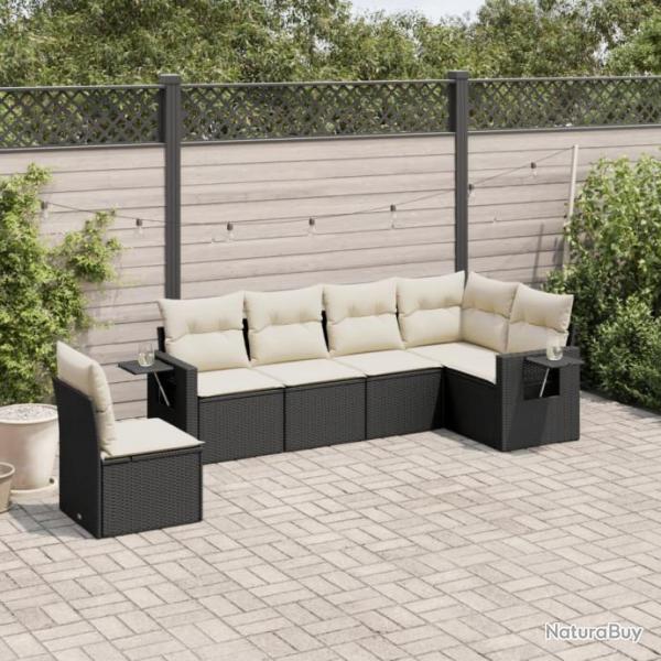 Salon de jardin 6 pcs avec coussins noir rsine tresse