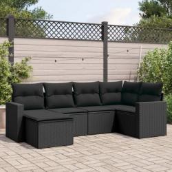 Salon de jardin 6 pcs avec coussins noir résine tressée