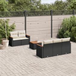 Salon de jardin 6 pcs avec coussins noir résine tressée