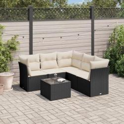 Salon de jardin 6 pcs avec coussins noir résine tressée