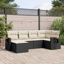 Salon de jardin 6 pcs avec coussins noir résine tressée