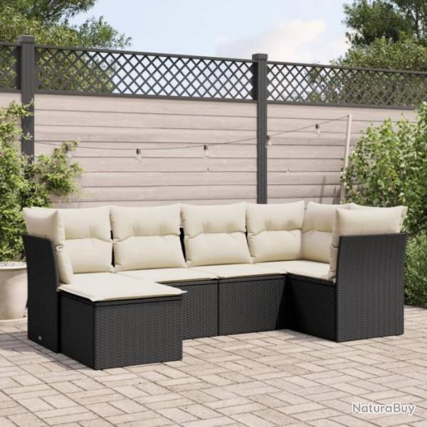 Salon de jardin 6 pcs avec coussins noir rsine tresse