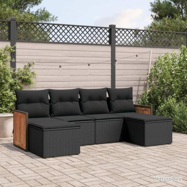 Salon de jardin 6 pcs avec coussins noir rsine tresse