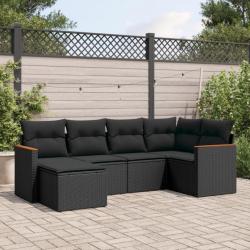 Salon de jardin 6 pcs avec coussins noir résine tressée