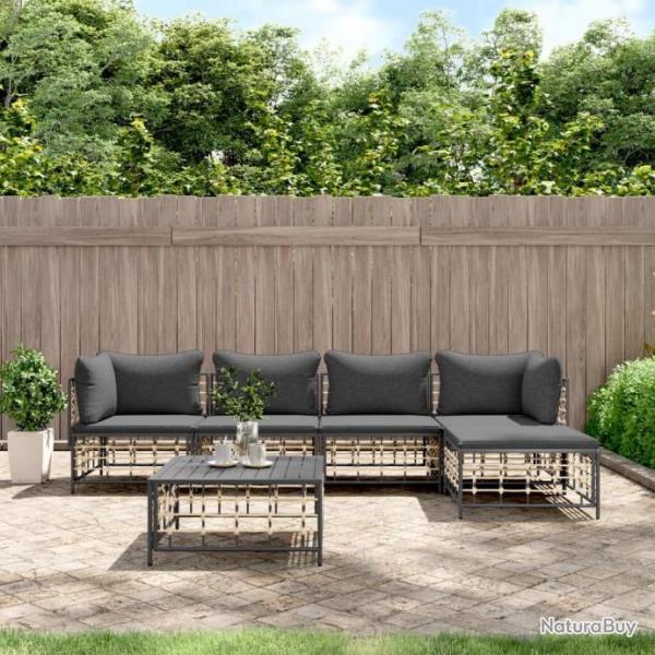 Salon de jardin 6 pcs avec coussins anthracite rsine tresse