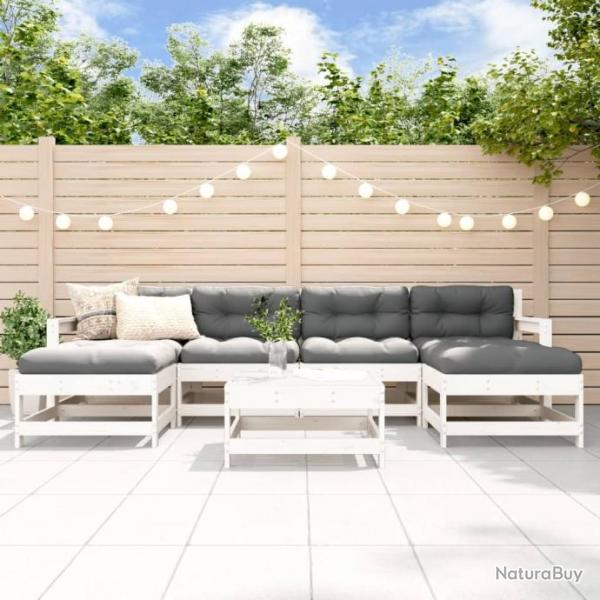 Salon de jardin 7 pcs Blanc Bois de pin massif