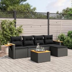 Salon de jardin 6 pcs avec coussins noir résine tressée