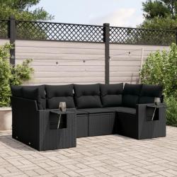 Salon de jardin 6 pcs avec coussins noir résine tressée