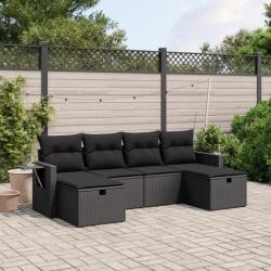 Salon de jardin 6 pcs avec coussins noir résine tressée