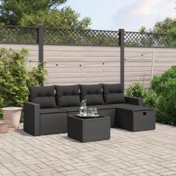 Salon de jardin 6 pcs avec coussins noir résine tressée