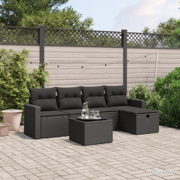 Salon de jardin 6 pcs avec coussins noir rsine tresse