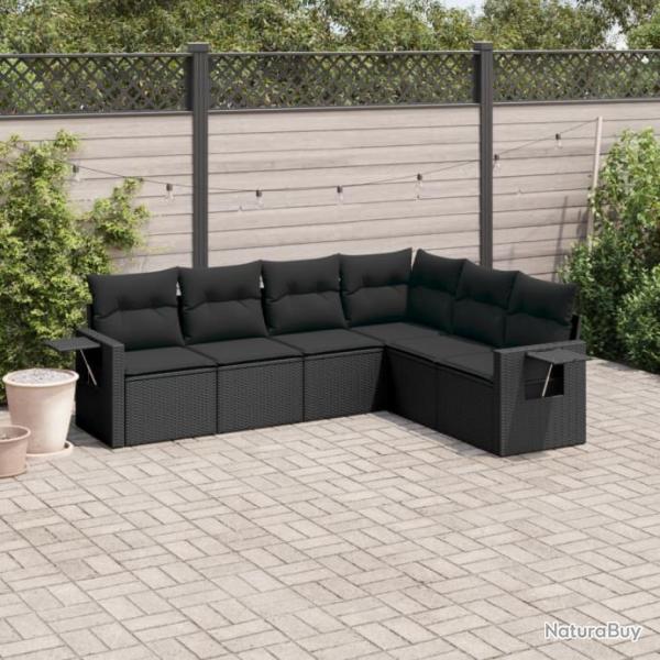 Salon de jardin 6 pcs avec coussins noir rsine tresse