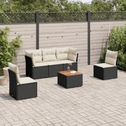 Salon de jardin 6 pcs avec coussins noir résine tressée