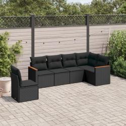 Salon de jardin 6 pcs avec coussins noir résine tressée