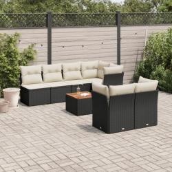 Salon de jardin 6 pcs avec coussins noir résine tressée