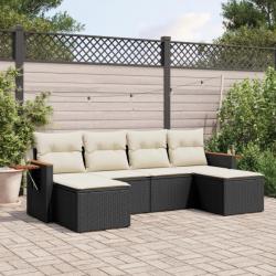 Salon de jardin 6 pcs avec coussins noir résine tressée