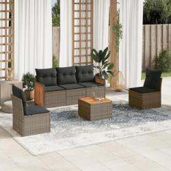 Salon de jardin 6 pcs avec coussins gris résine tressée